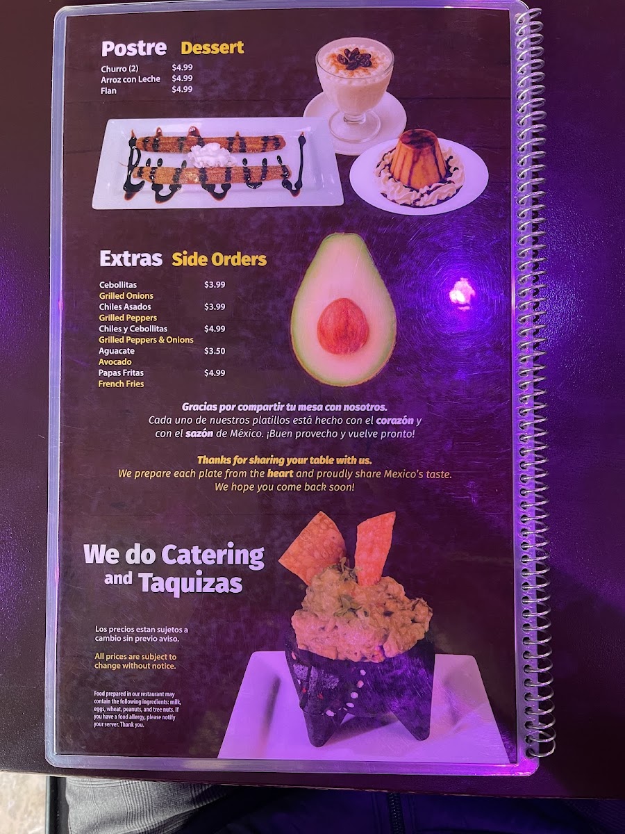 Guacamole Restaurant menu board