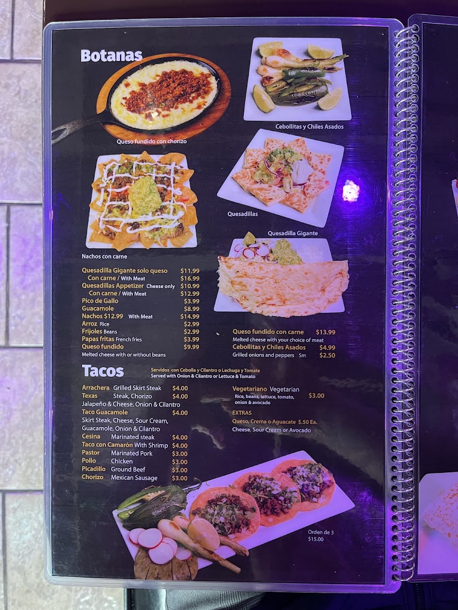 Guacamole Restaurant menu board