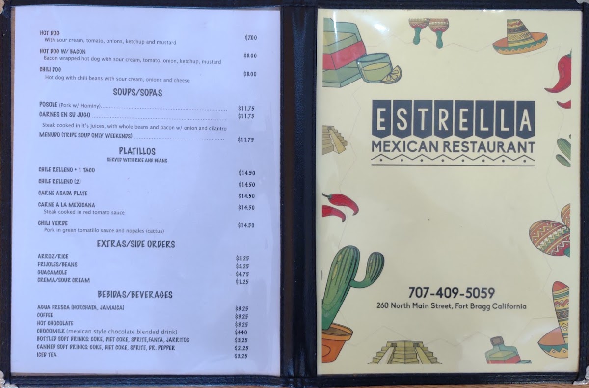 La Estrella menu board
