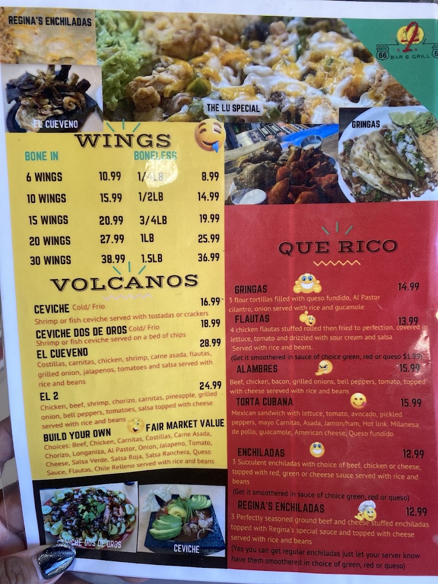 Rt. 66 Bar & Grill menu board