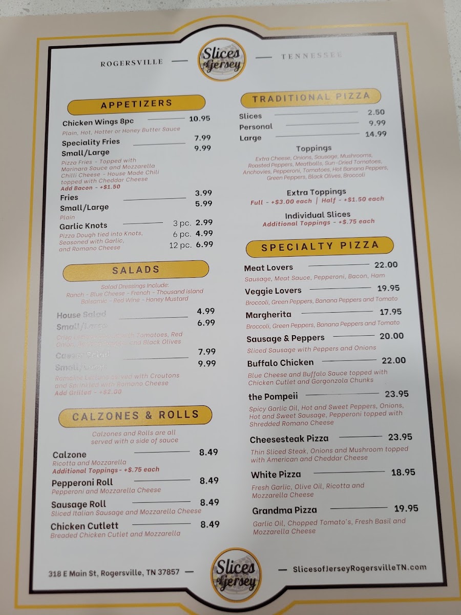 Slices of Jersey menu board