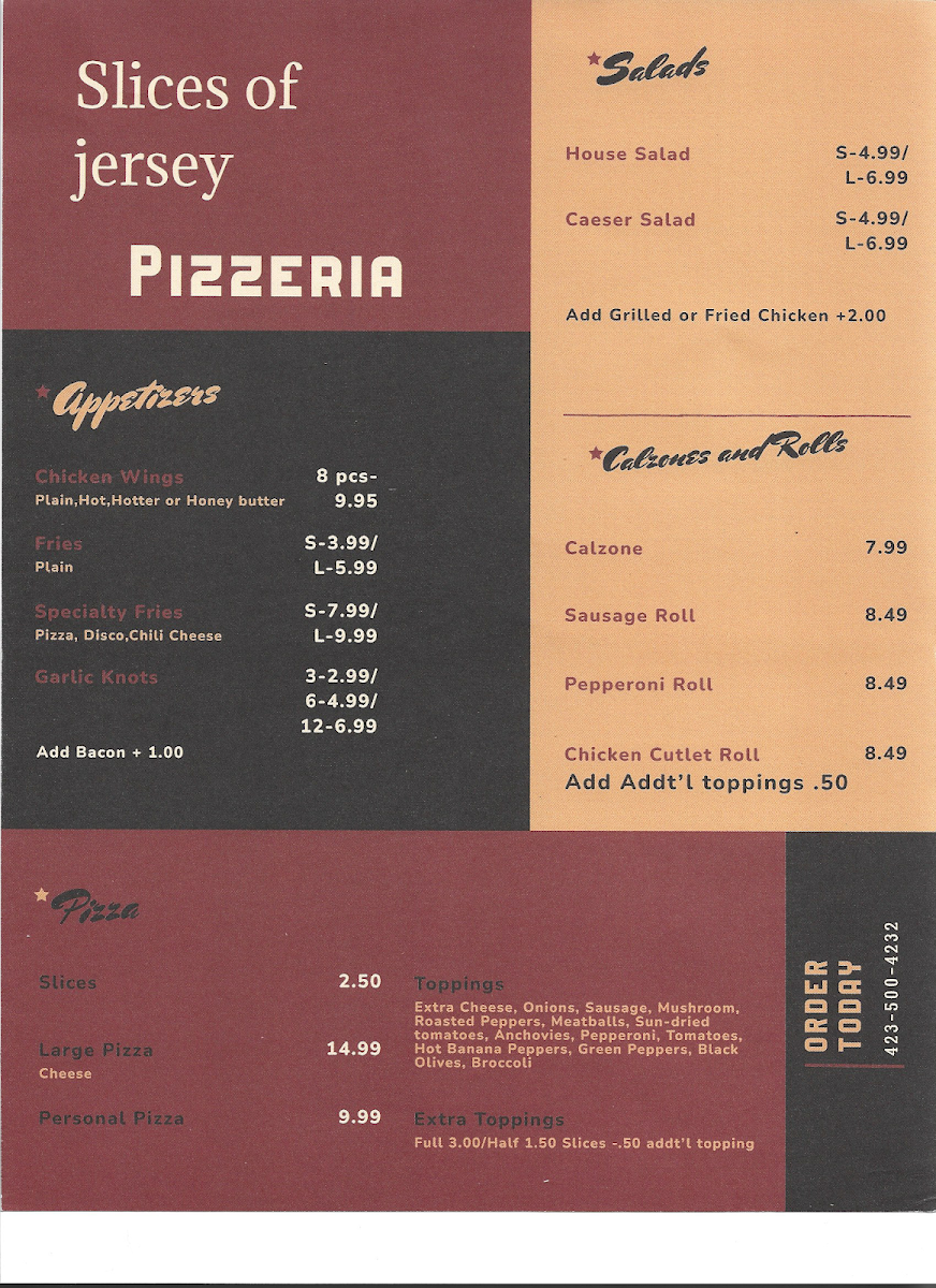 Slices of Jersey menu board