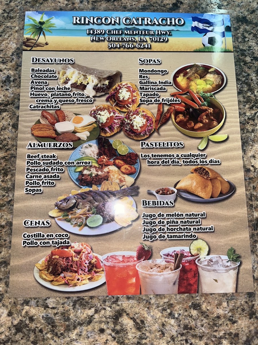 El Rincon Catracho Comida auténtica hondureña menu board