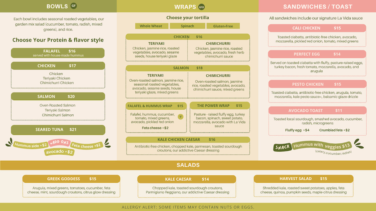 La Vida menu board