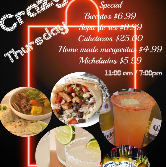 El Rinconcito Bar Y Restaurant menu board