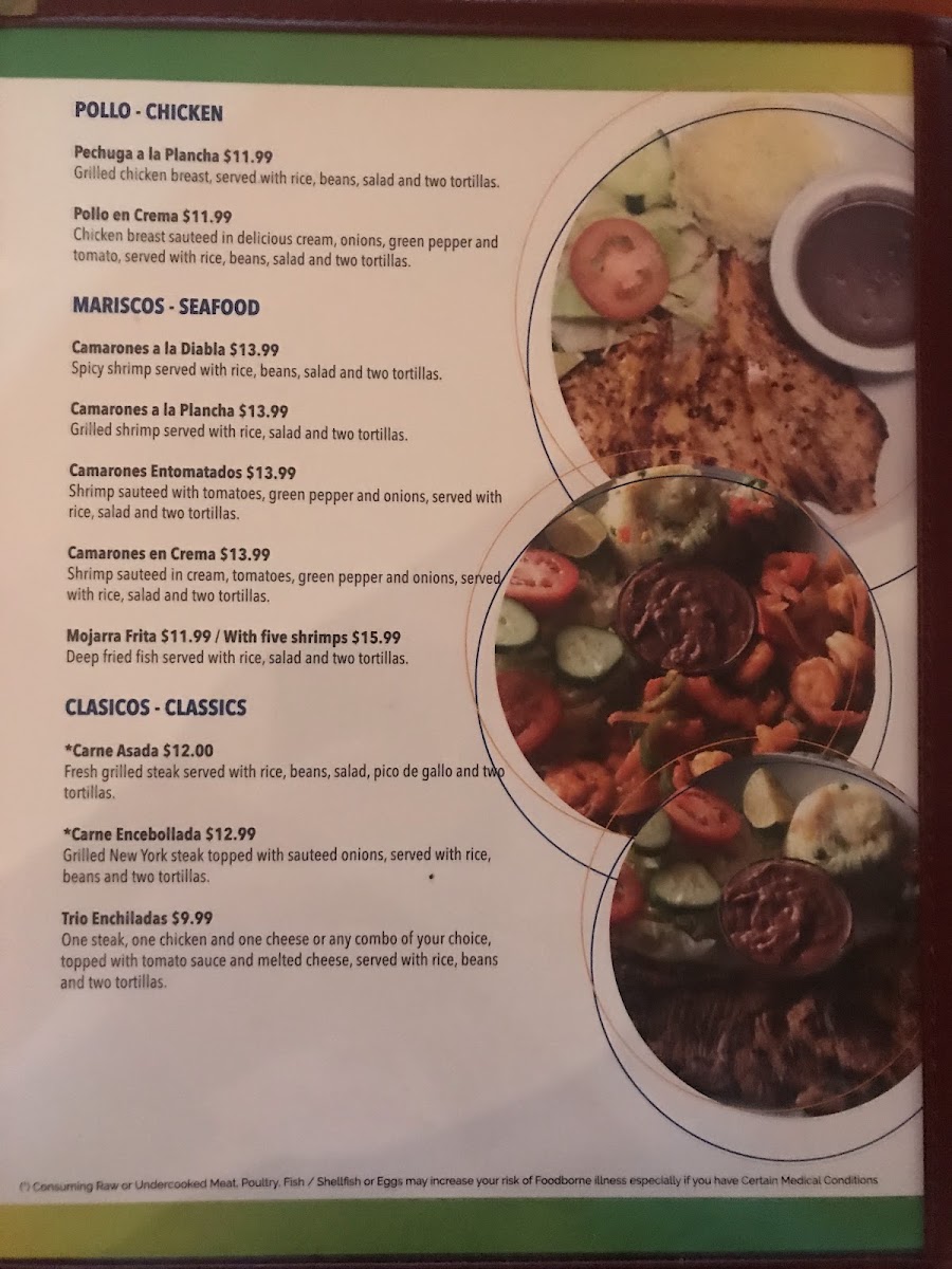 El Rinconcito Bar Y Restaurant menu board