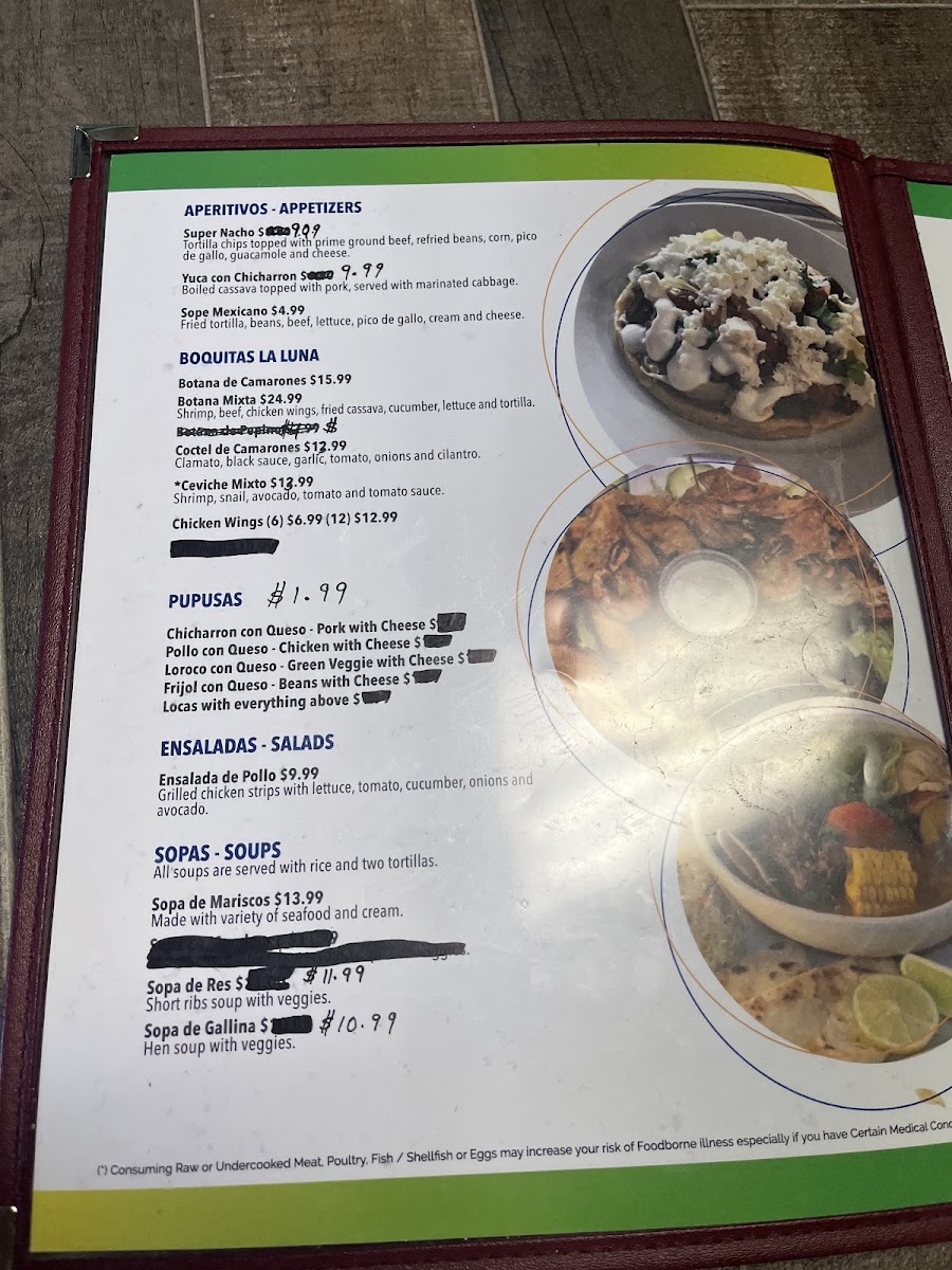 El Rinconcito Bar Y Restaurant menu board