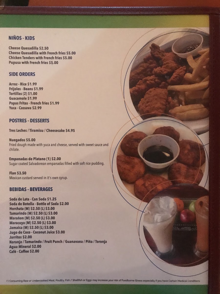 El Rinconcito Bar Y Restaurant menu board