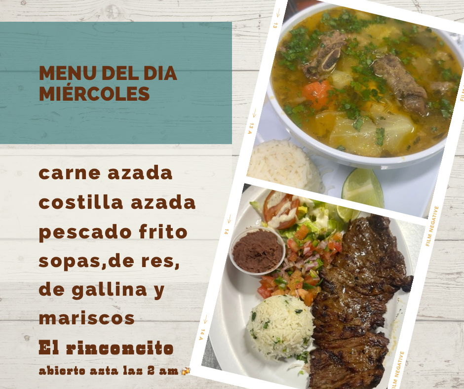 El Rinconcito Bar Y Restaurant menu board