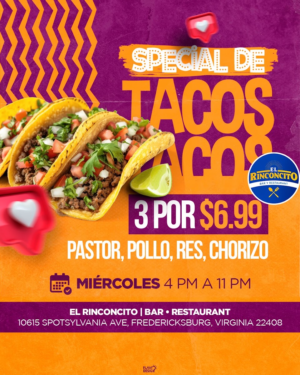 El Rinconcito Bar Y Restaurant menu board