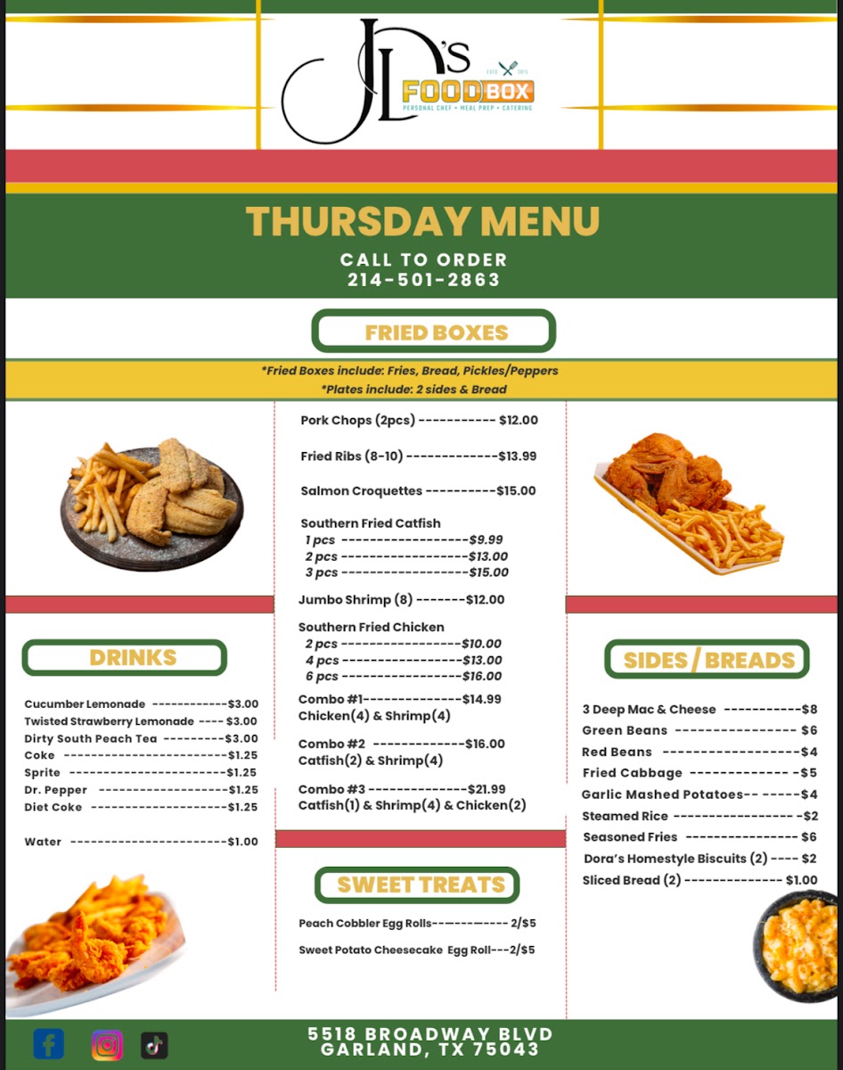 JDs Food Box Events & Catering menu board