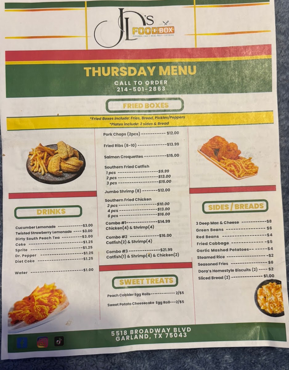 JDs Food Box Events & Catering menu board