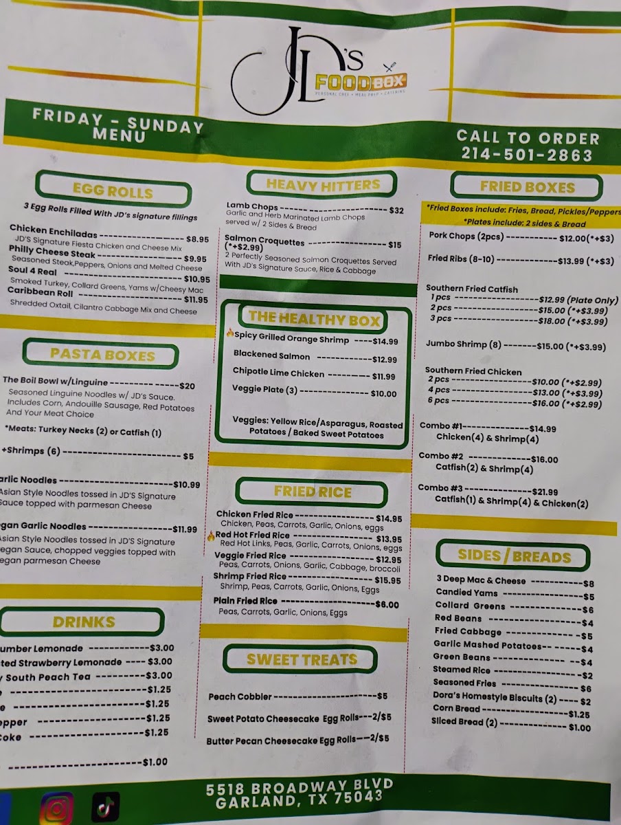 JDs Food Box Events & Catering menu board