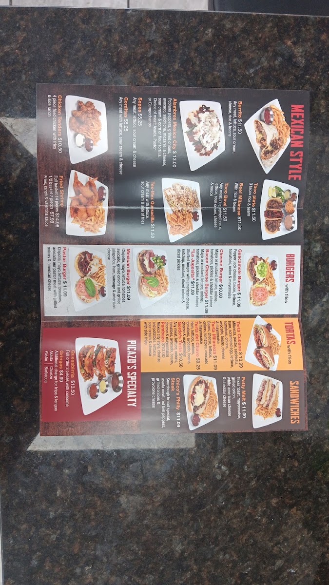 Picazo's Street Kitchen - Palos Verdes Mesquite menu board