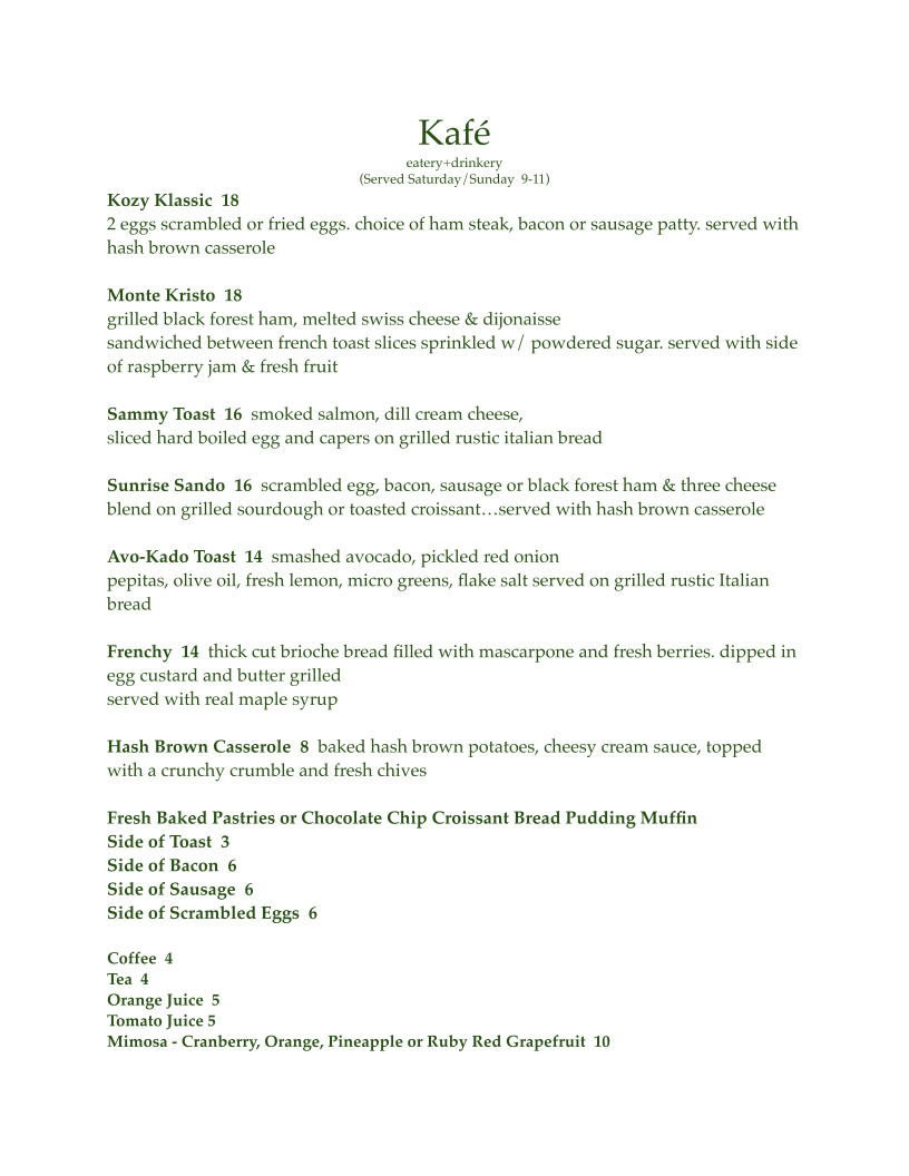 Kafé | Eatery + Drinkery menu board