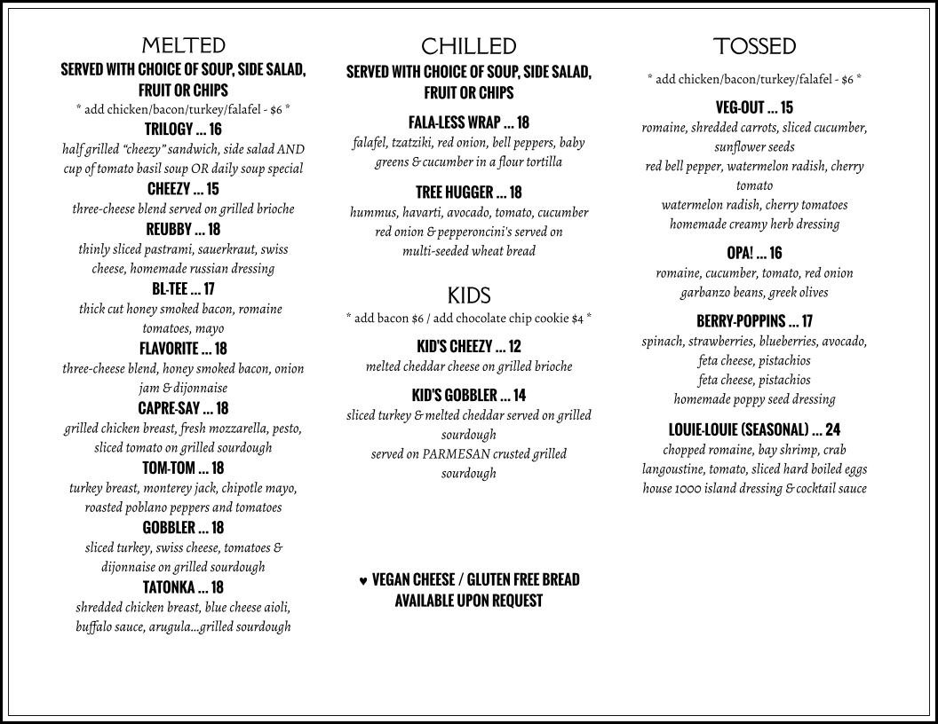 Kafé | Eatery + Drinkery menu board