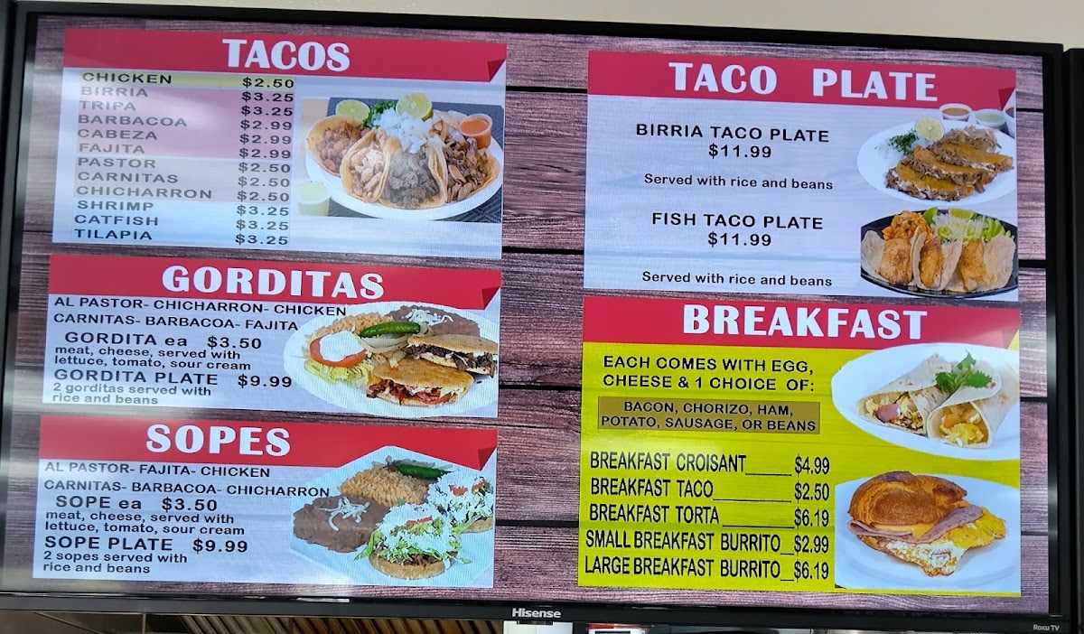 Taqueria Buen Viaje menu board