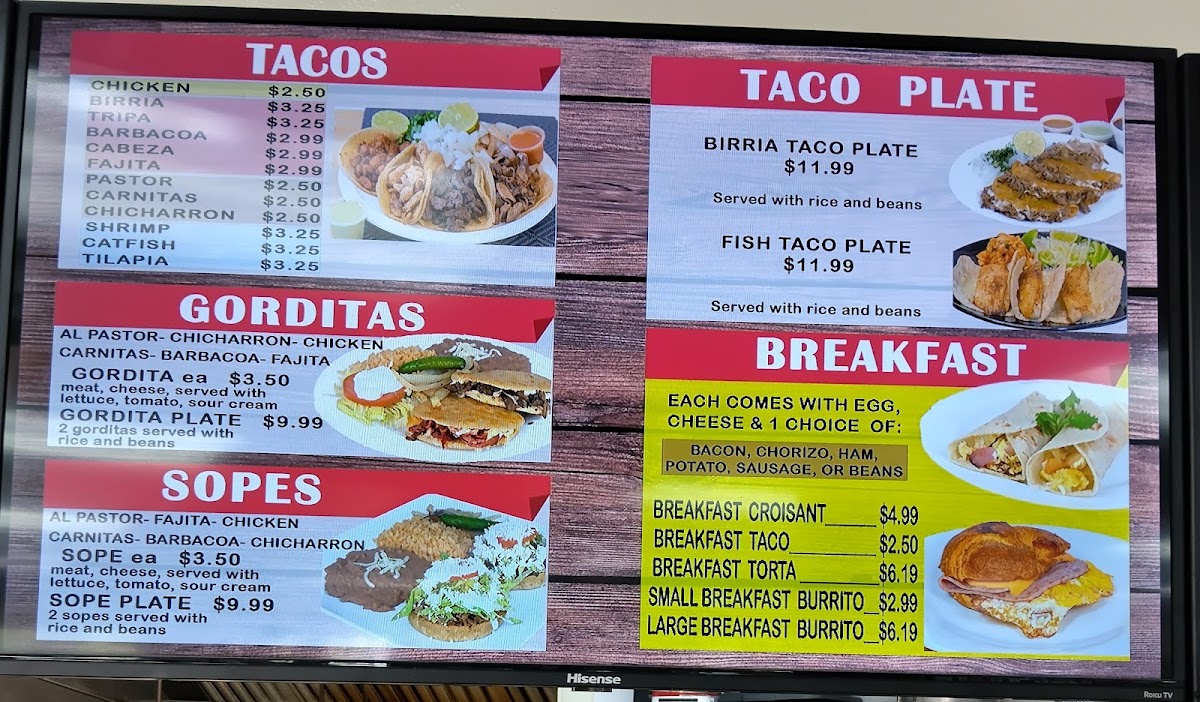 Taqueria Buen Viaje menu board