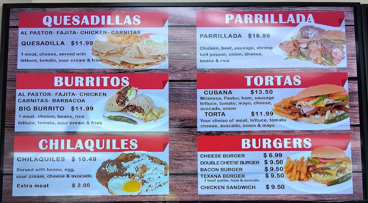 Taqueria Buen Viaje menu board