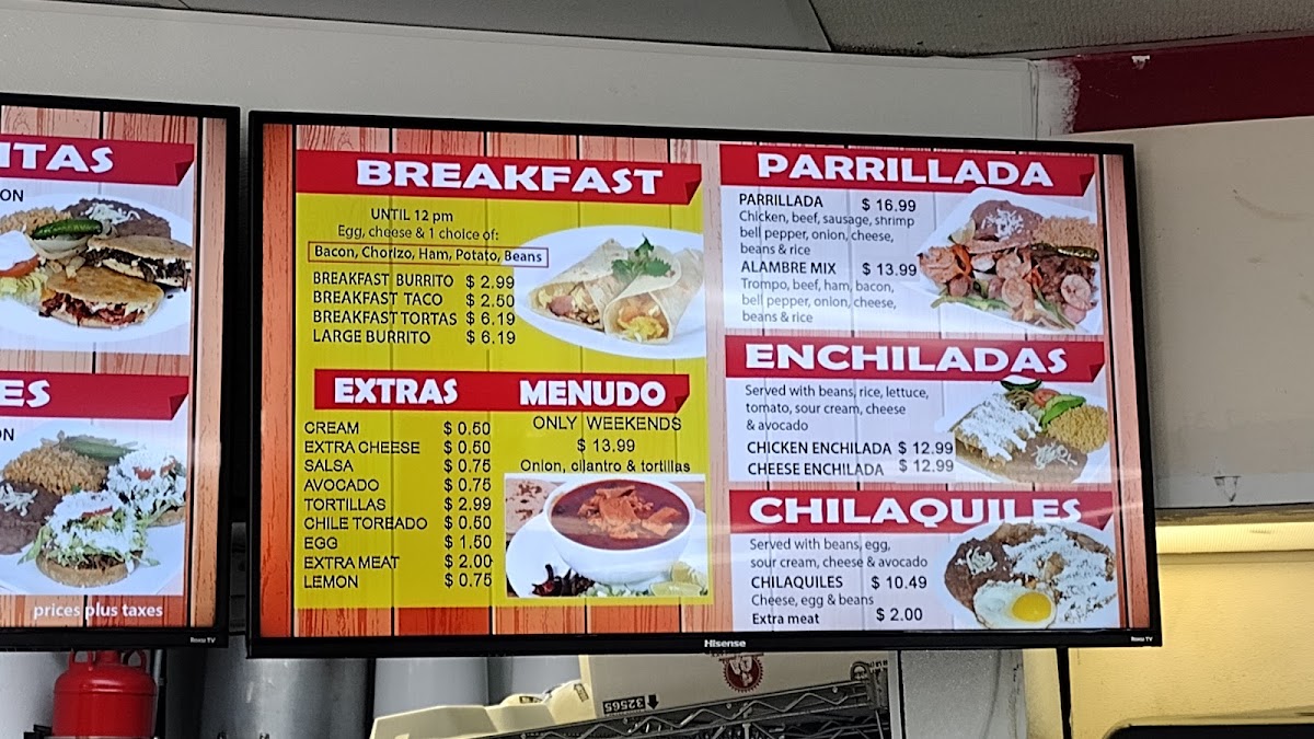 Taqueria Buen Viaje menu board
