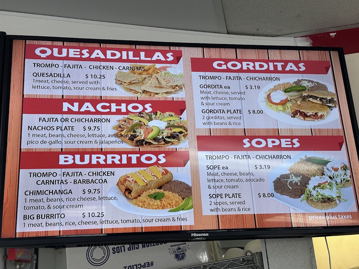 Taqueria Buen Viaje menu board