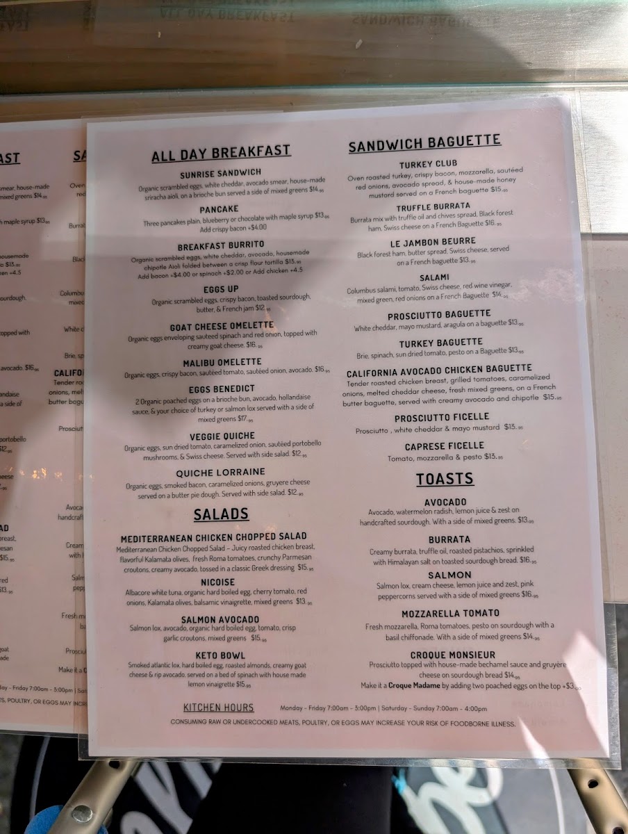 Le Cafe de la Plage Malibu menu board