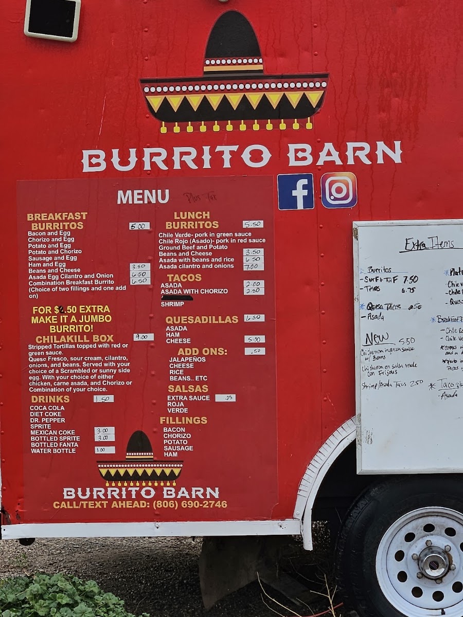 Burrito Barn menu board