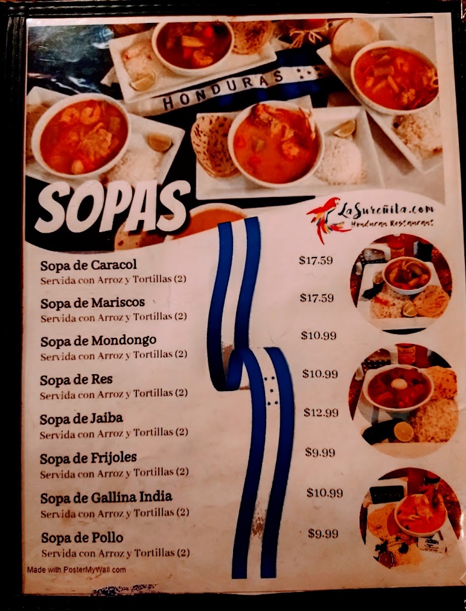 La Sureñita Restaurant menu board