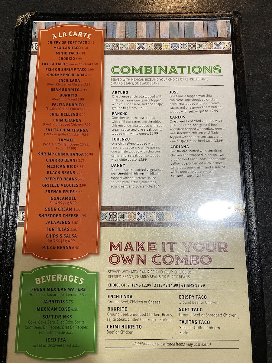 MI Tio Mexican Grill menu board