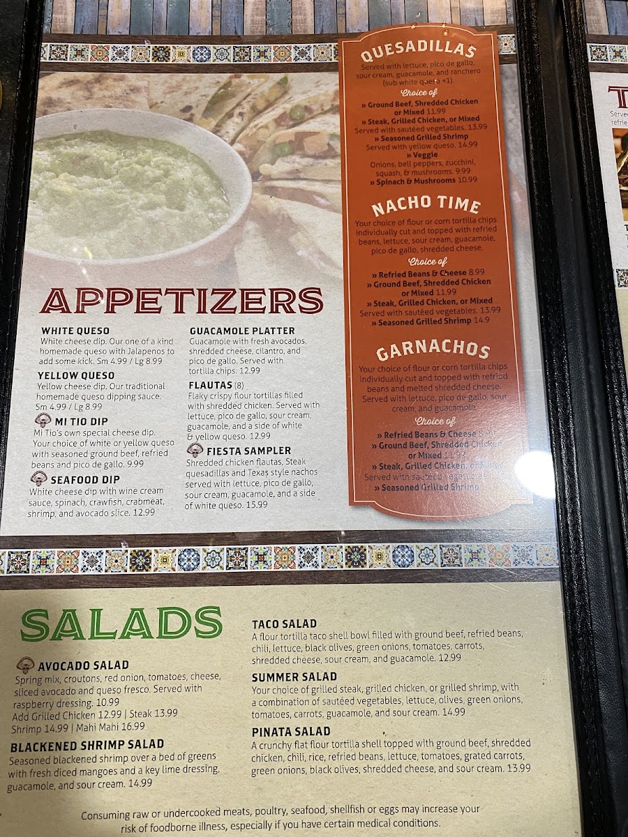 MI Tio Mexican Grill menu board