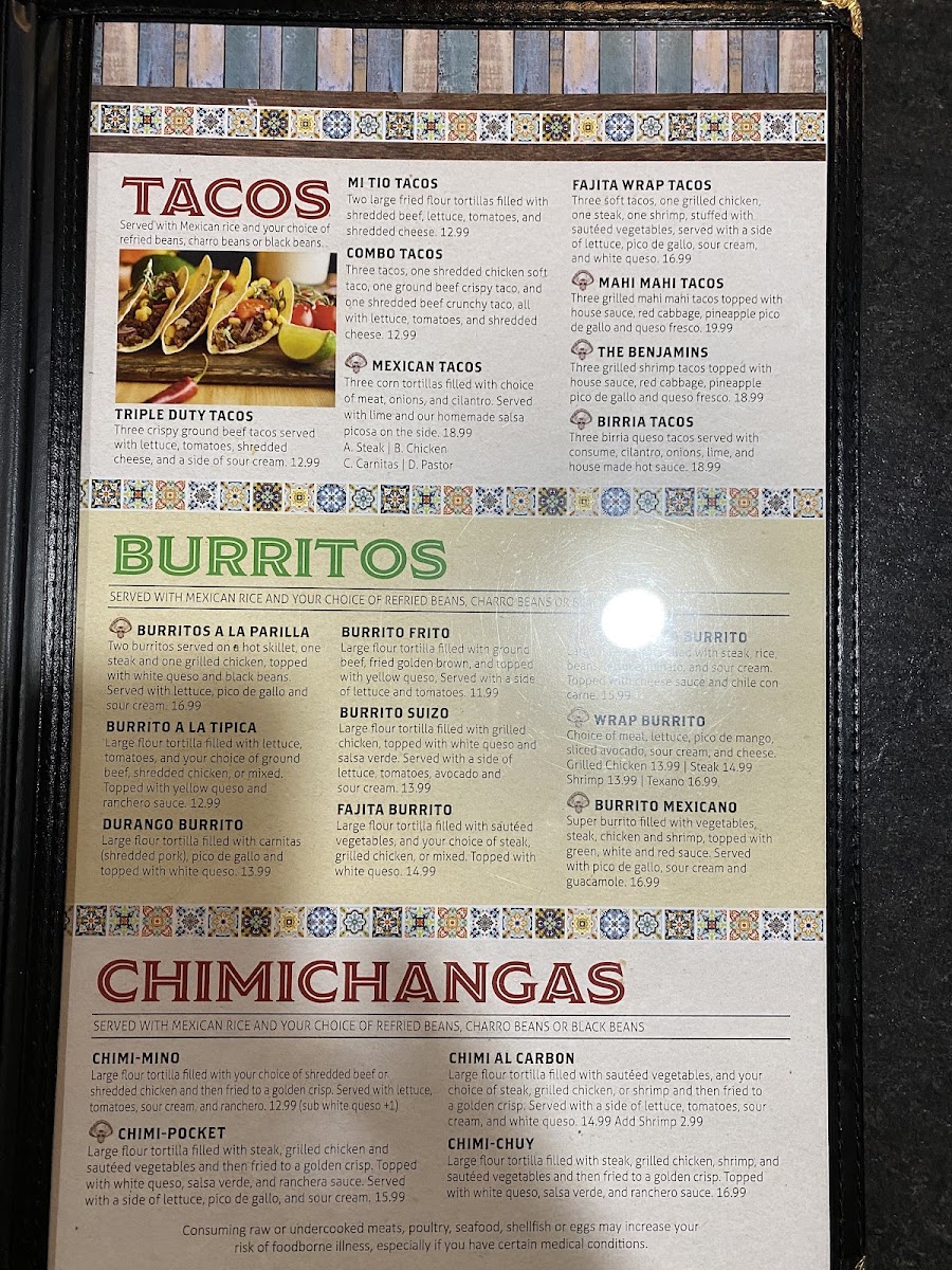 MI Tio Mexican Grill menu board