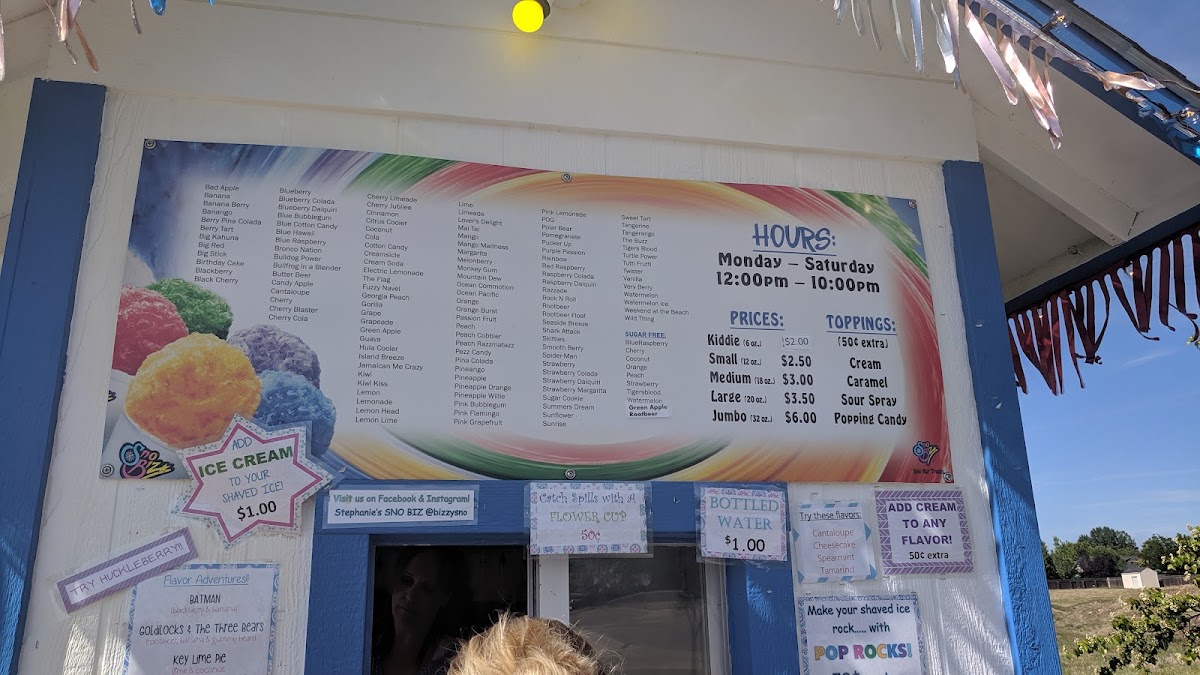 Stephanie's Sno Biz (2 LOCATIONS!) menu board