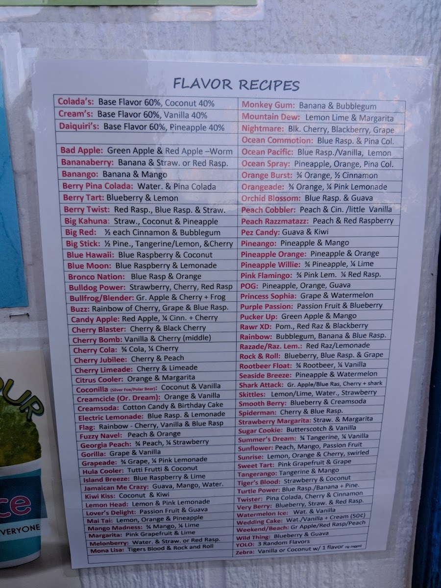 Stephanie's Sno Biz (2 LOCATIONS!) menu board