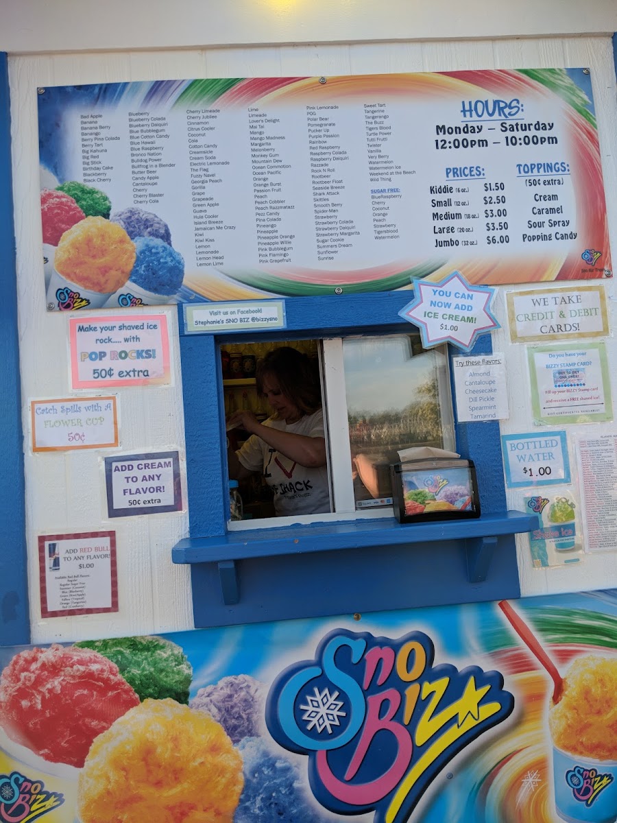 Stephanie's Sno Biz (2 LOCATIONS!) menu board