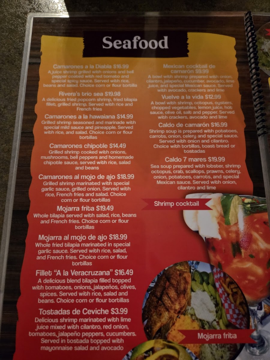 RIVERA’S RESTAURANT menu board