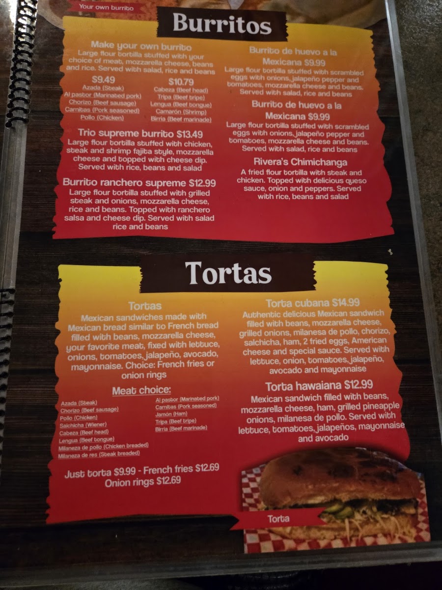 RIVERA’S RESTAURANT menu board
