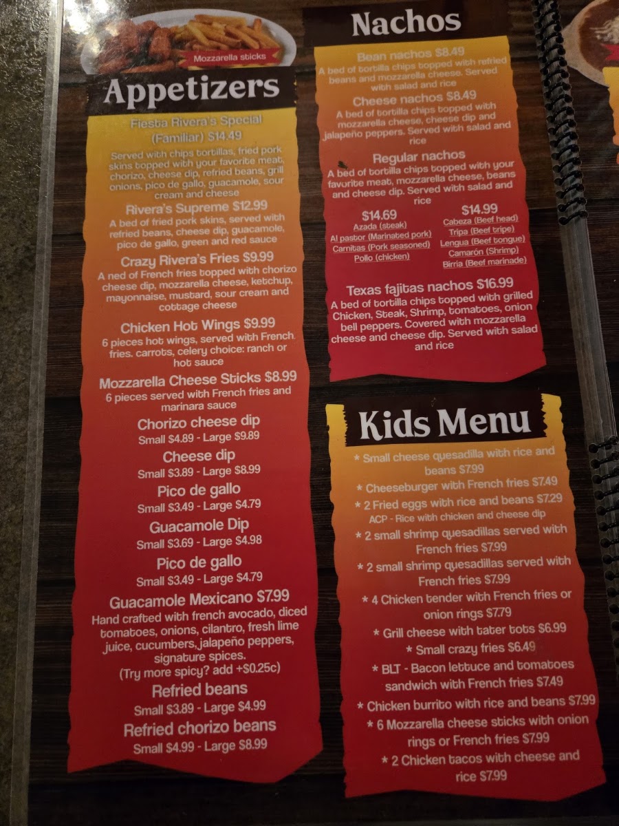RIVERA’S RESTAURANT menu board