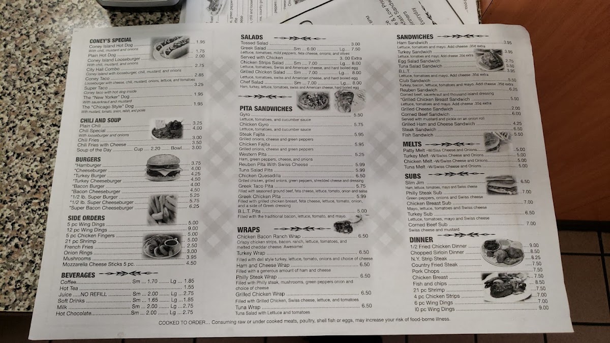 The City Hall Family menu board