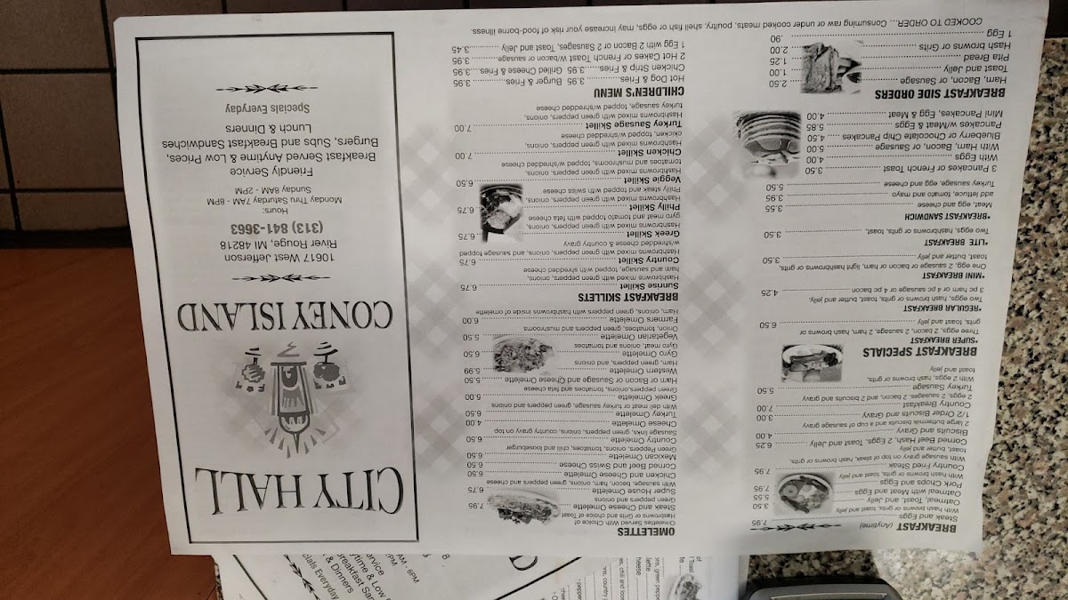 The City Hall Family menu board