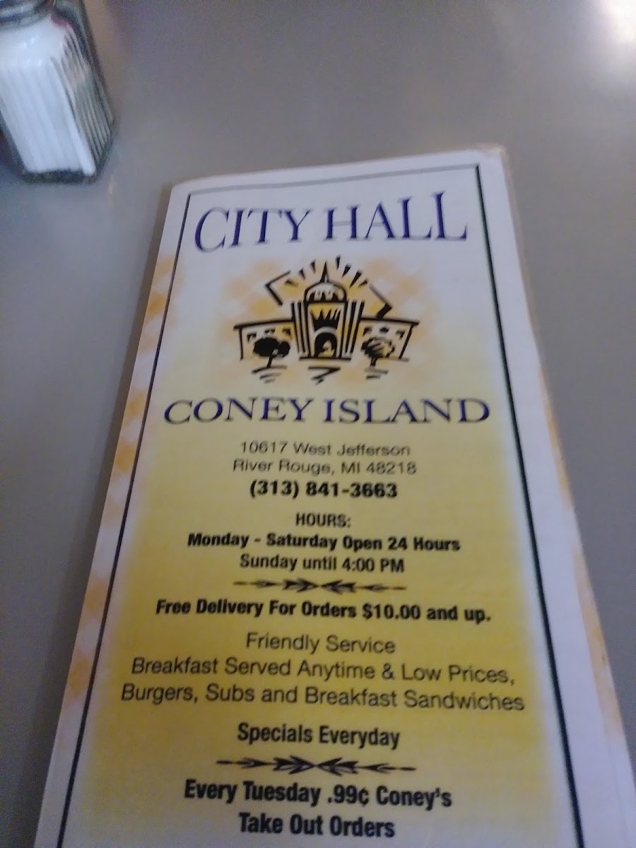 The City Hall Family menu board