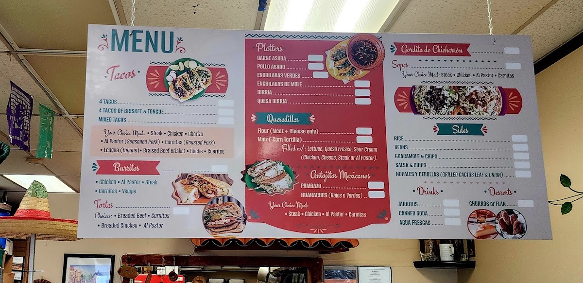 Cielito Lindo menu board