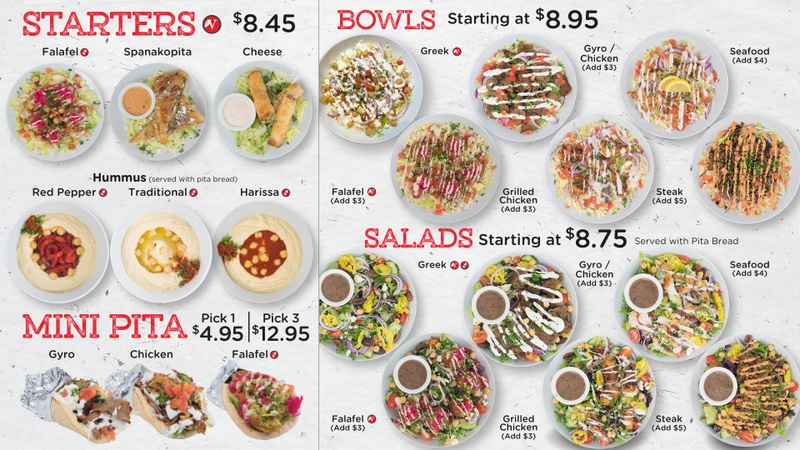 PITA Mediterranean Street Food - Dallas menu board