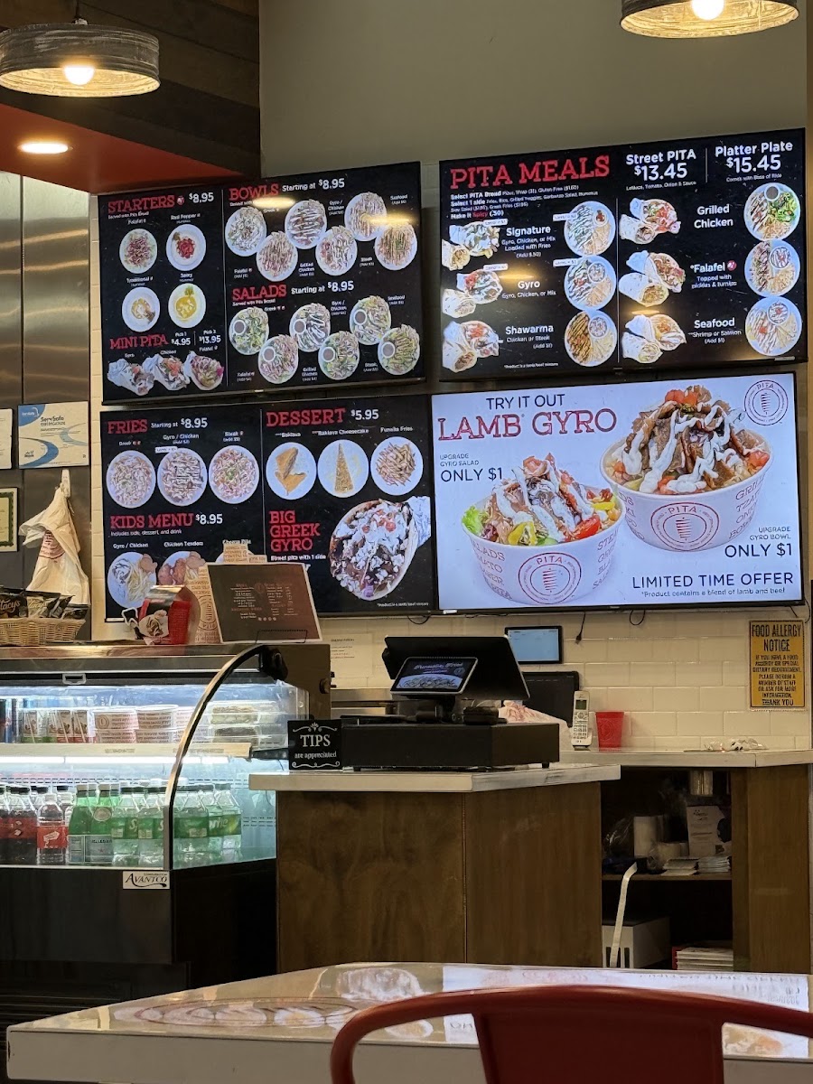 PITA Mediterranean Street Food - Dallas menu board