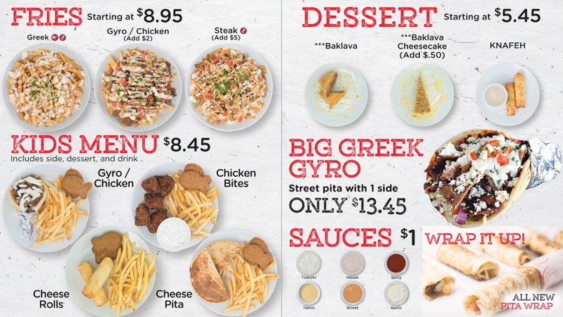 PITA Mediterranean Street Food - Dallas menu board