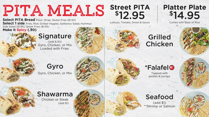 PITA Mediterranean Street Food - Dallas menu board