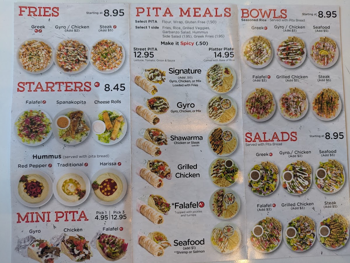 PITA Mediterranean Street Food - Dallas menu board
