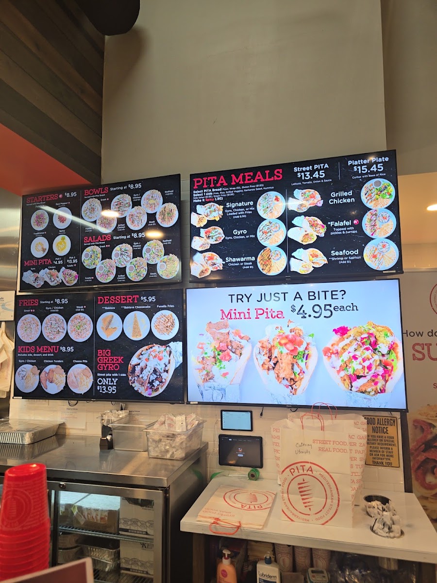 PITA Mediterranean Street Food - Dallas menu board