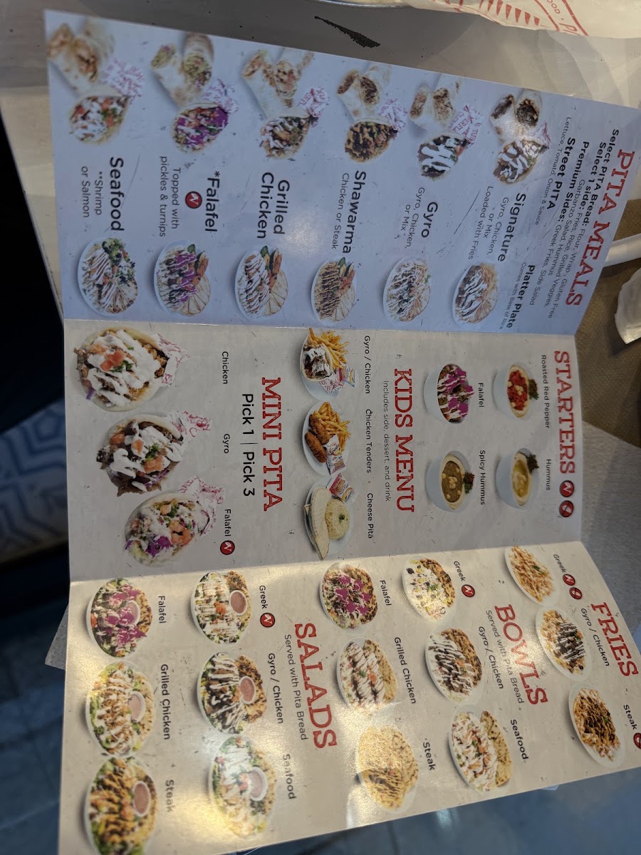 PITA Mediterranean Street Food - Dallas menu board