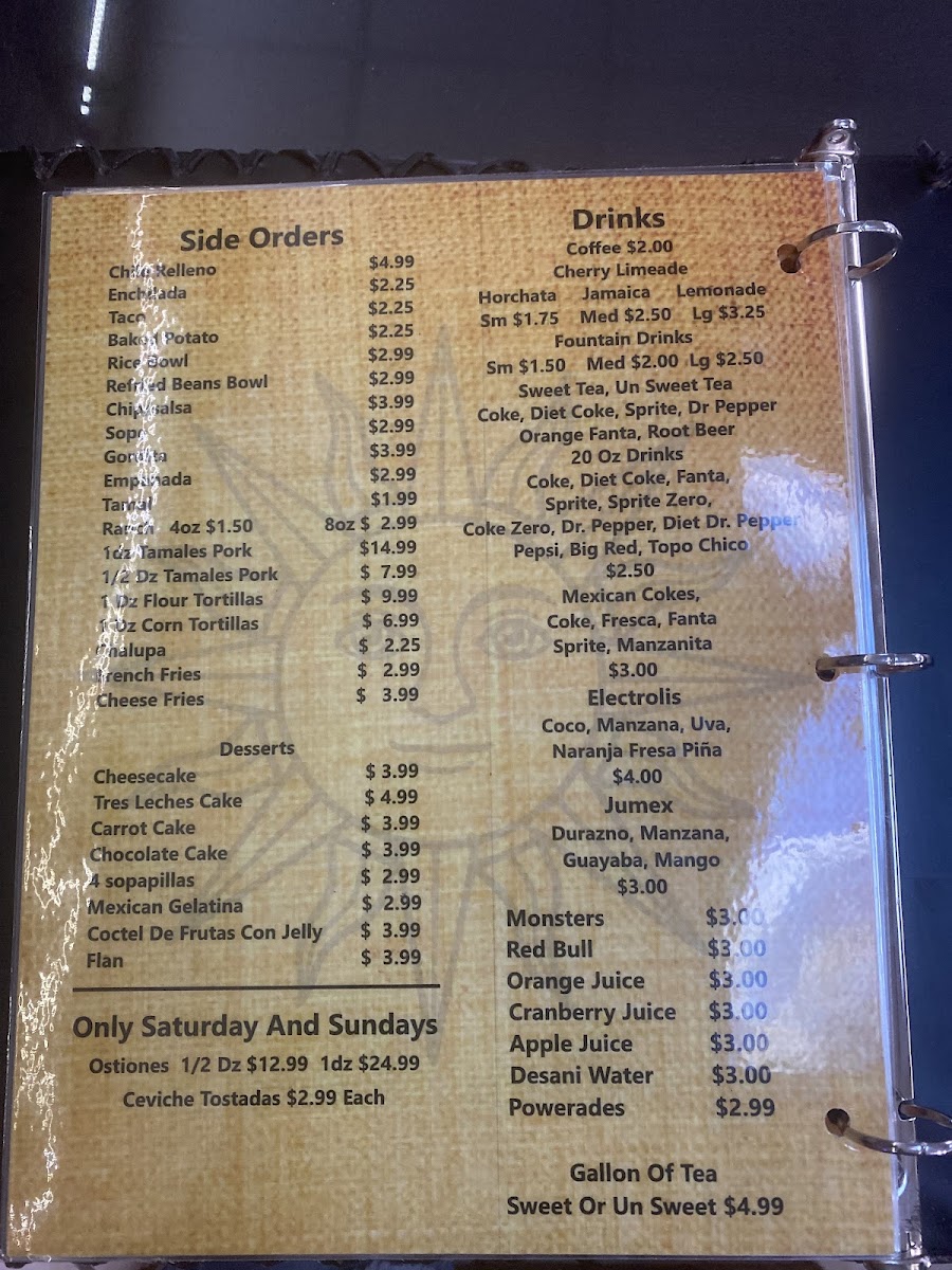 El Rey Sol menu board