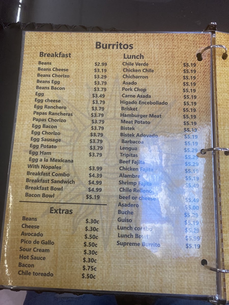 El Rey Sol menu board